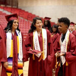 Graduates talking and smiling